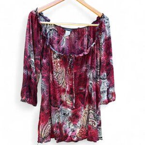 3/$15 Y2K vintage paisley print off the shoulder top 3xl grunge 00s